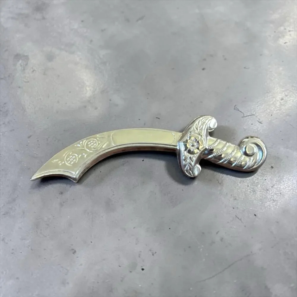 Vintage Silver Tone Scimitar Sword Brooch Curved Saber Costume Pin